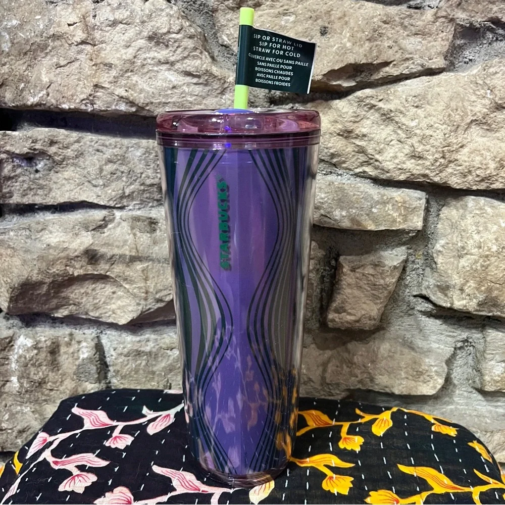 STARBUCKS 2025 Wavy Green Purple Hot & Cold Cup Venti Tumbler 24oz 710ML NWT